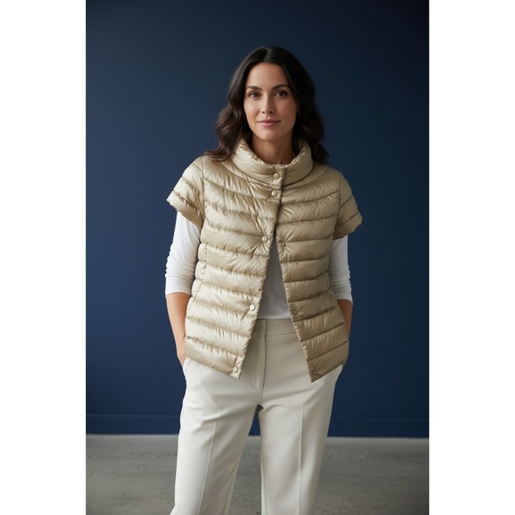 Cotes of London Quilted Down Sleeveless Vest Jacket Beige Size S